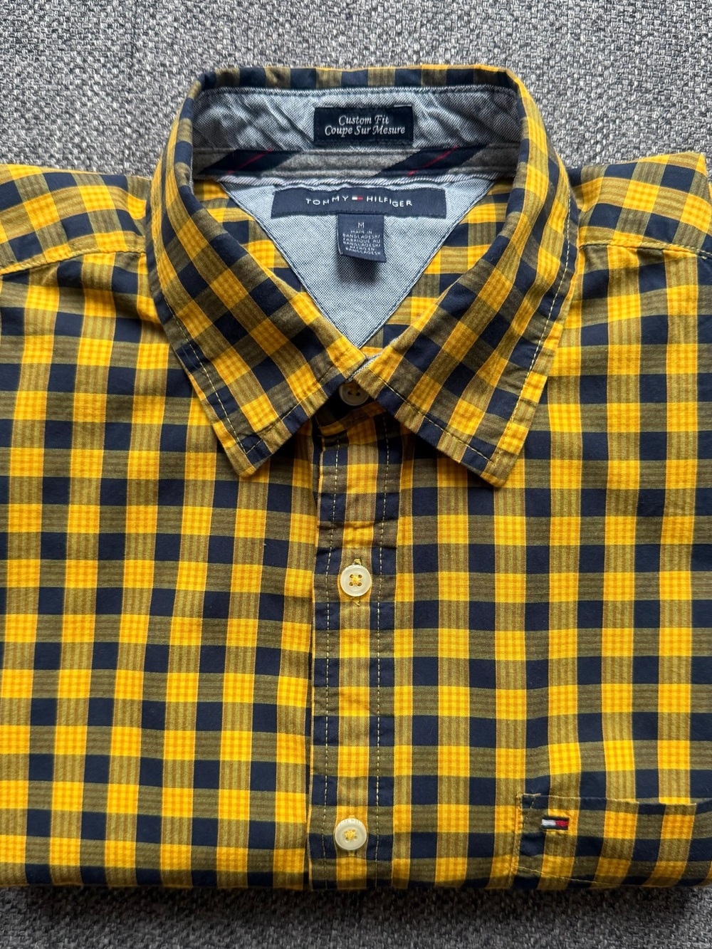 Tommy Hilfiger Yellow and Navy Check Button-Down Shirt